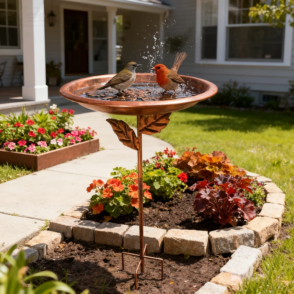 Vintage Iron Outdoor Bird Bath and Feeder