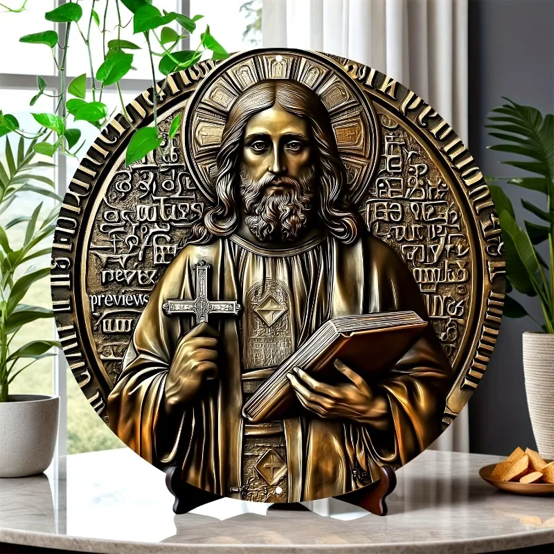 

Jesus-Inspired Round Aluminum Wall Art, Perfect for Home, Office, and Holiday Decor, Decorative Wall Poster, Christmas Gift
