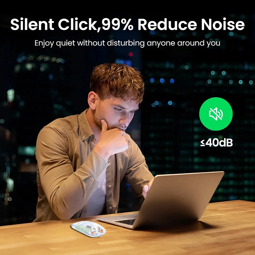 Mouse nirkabel Bluetooth 5.2 2.4G, Mouse tidak bersuara transparan dapat diisi ulang 1600DPI untuk MacBook Tablet komputer Laptop