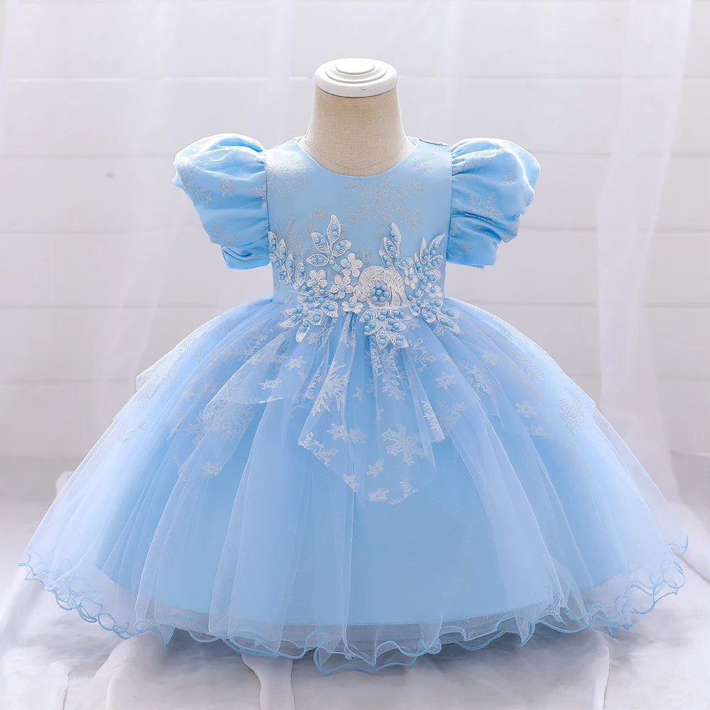 Newborn Summer Dresses For Girls Baby 1st Birthday Princess Dress Applique Beading Flower Wedding Party Dress Puffy Kids Clothes