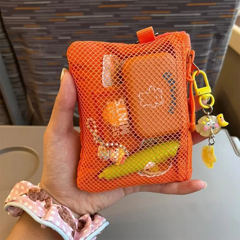 Travel Makeup Storage Bags New Mesh Coin Purse Simple Portable Mini Bag Multi-purpose Square Bag Double-layer Zipper Card Holder