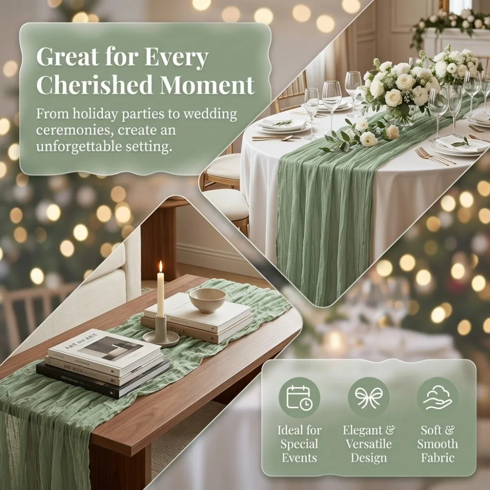 90x400cm Cheesecloth Table Runner Soft Smooth Fabric Delicate Cutwork Gauze Tablecloth Polyester Fiber Pleated Table Runner