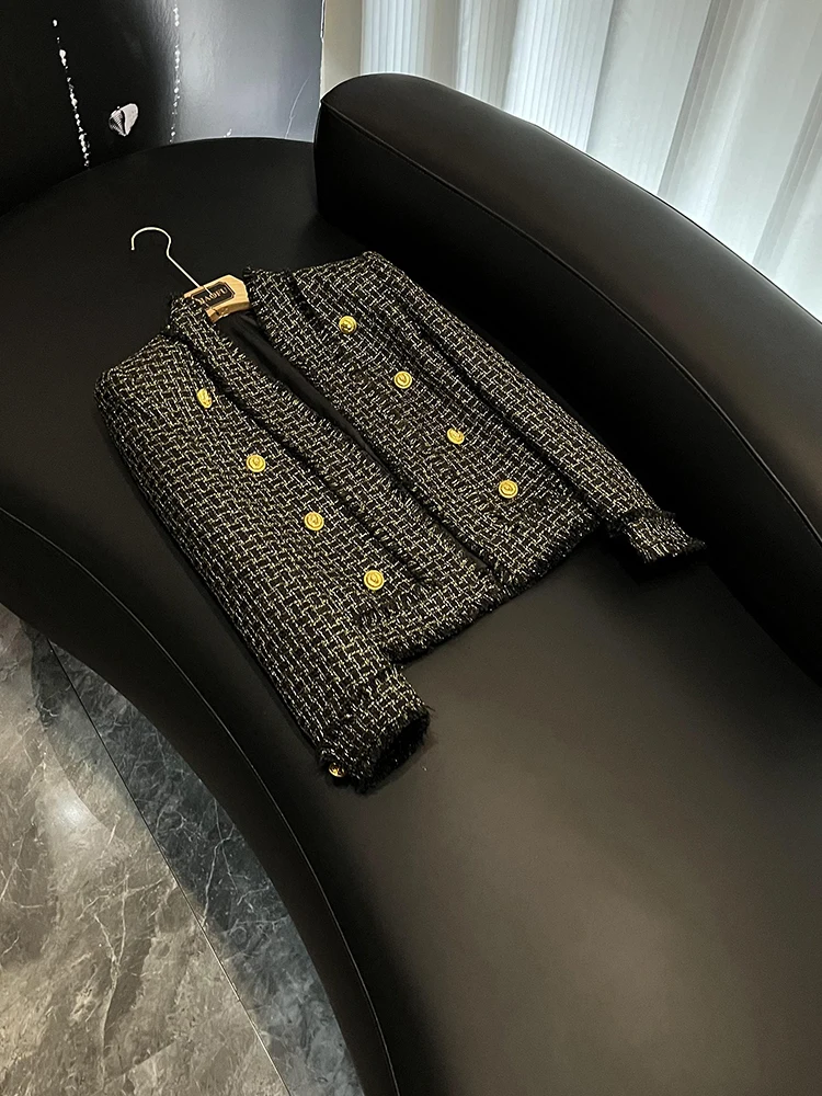 

New Celebri Faion Thiened Gold Tead Твидовый открытый кардиган с бахромой Jaet A0348 Шерстяная верхняя одежда Slim Fit Long Sve