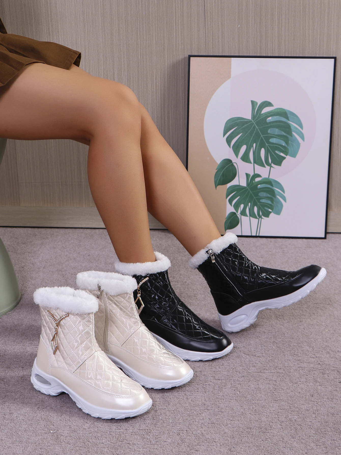 

Fashionable Zipper Winter Booties for Women with Fleece Lining New Arrival And Warm Short Boots women‘s shoes for winter