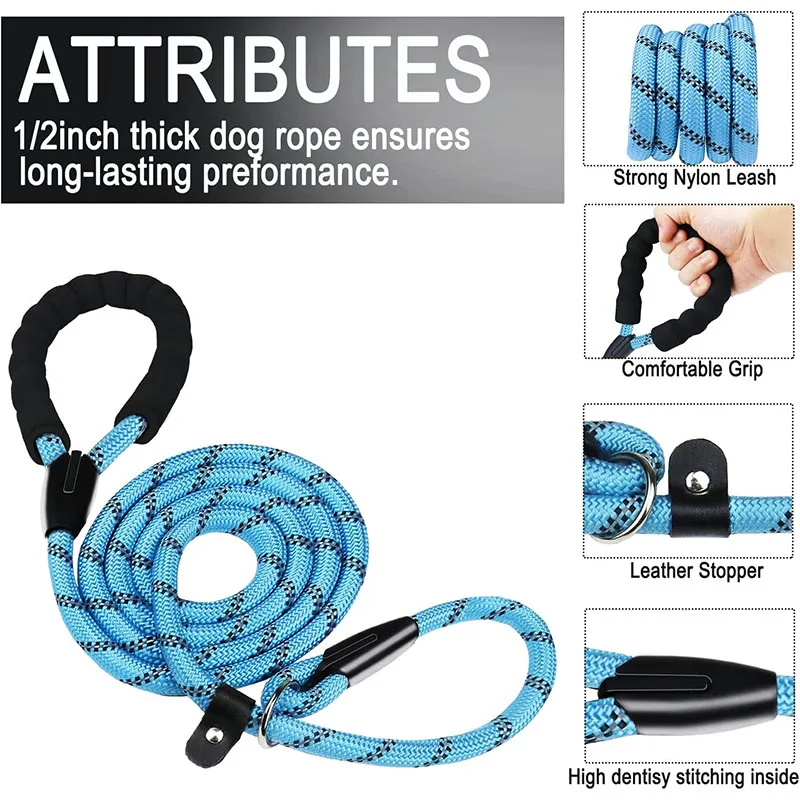 120/150/200cm Dog Leash Nylon Reflective Dogs Leash Traction Rope for Small Medium Large Strong Dogs-Enhance Safety Contr
