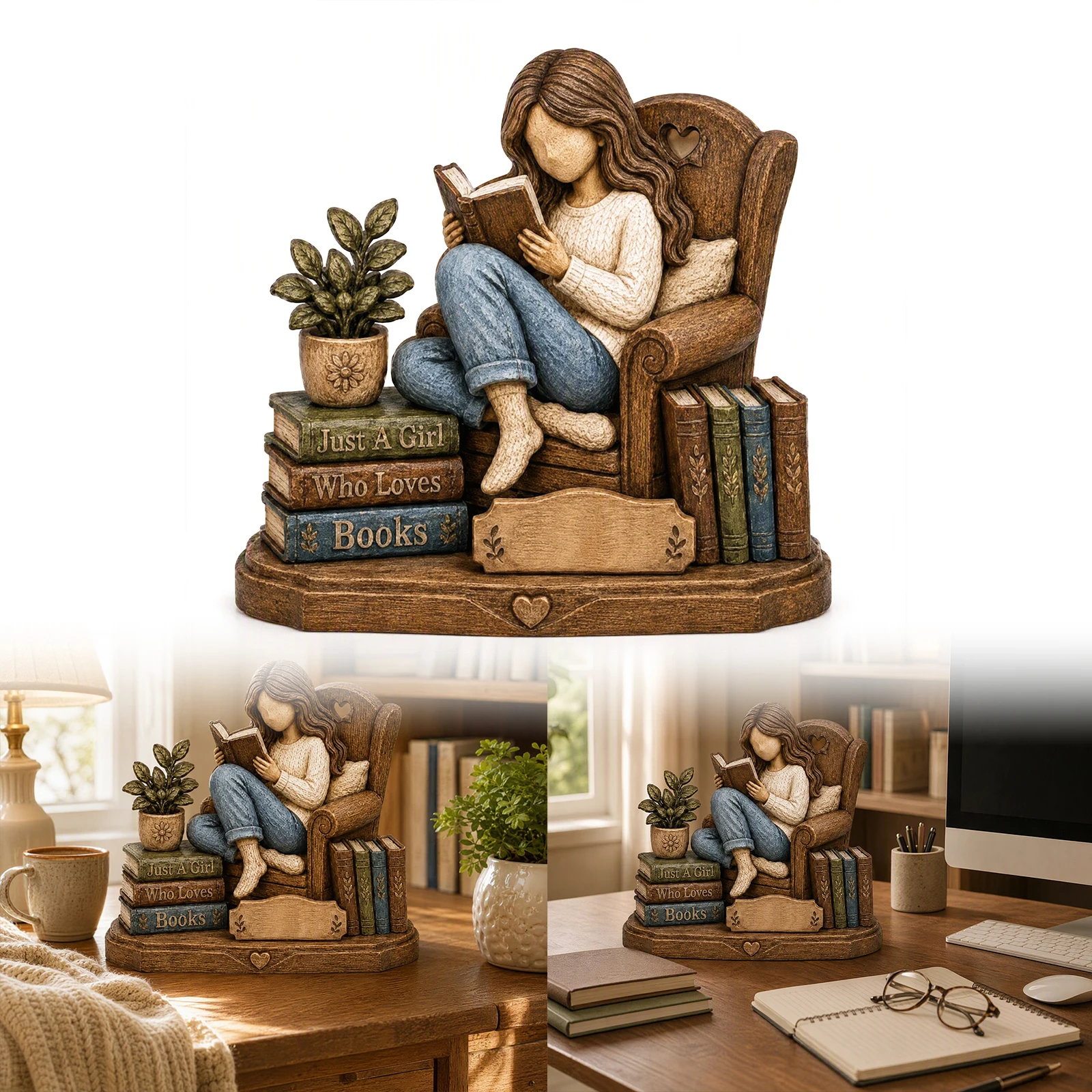 Engraved Book Lover Plaque Double Layer Multilayer Wood Cut Reading Corner Desk Shelf Sign Gift