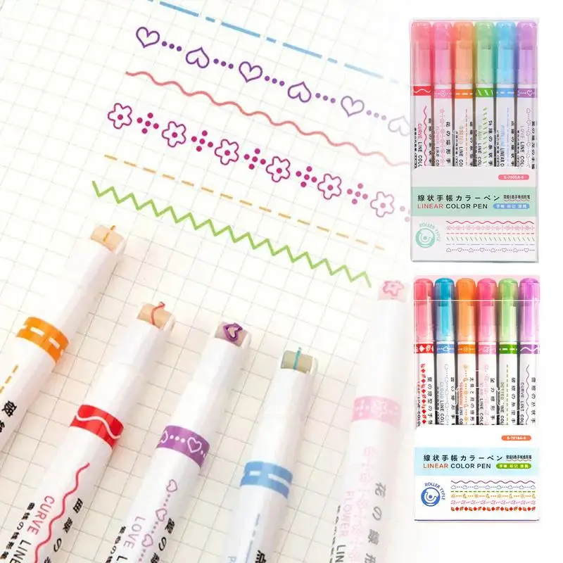 Flower Outline Pens Different Shapes Markers Cool Pens 6x Colored Marker Pens Roller Pens For Note Pad Writing Drawing