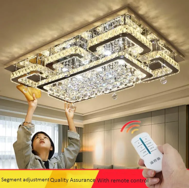 Modern Simple Living Room Crystal Ceiling Lamp Rectangular Atmosphere Stepless Dimming Led Bedroom Study Crystal Lamps