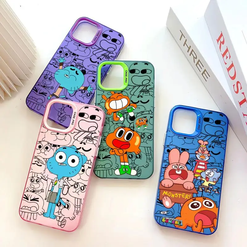 Cute Darwin-Anais-Gumball Watterson IMD Matte Phone Case for iPhone 15 Pro Max 14 13 Plus 12 11 MINI XR X XS Anti-Fingerprint