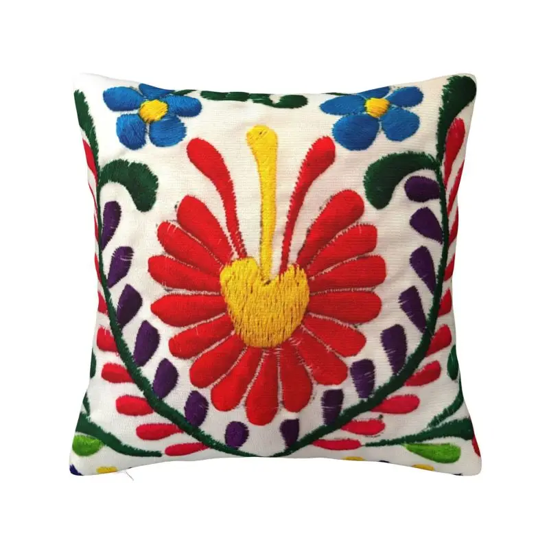 Custom Mexican Flowers Art Cushion Cover 45x45cm Textile Embroidery Velvet Modern Throw Pillow Home Decoration