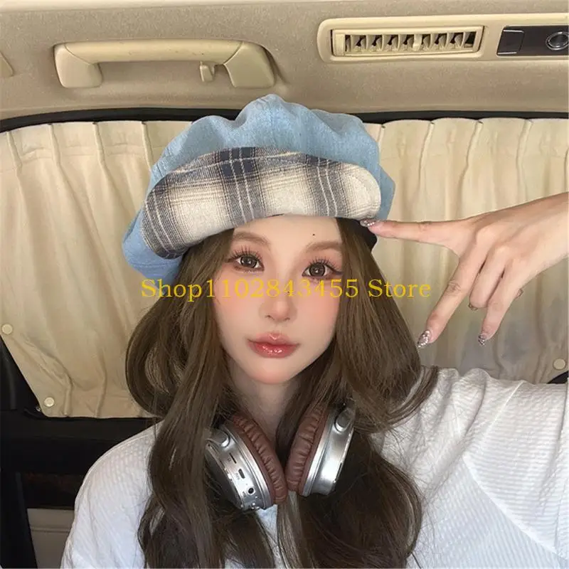 49MC Trendy Painter Hat Oversized Fashion Hat British Beret for Dating Photography Cabbie Headwear Painter Hat