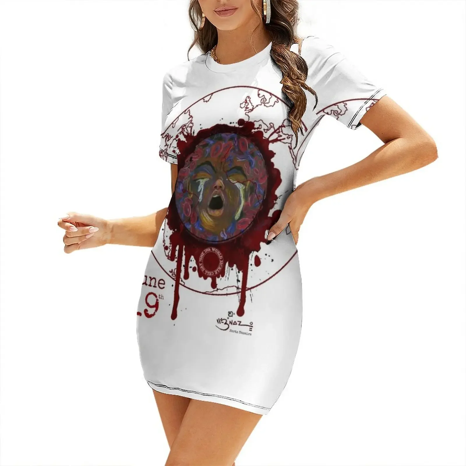 

June 19th World Sickle Cell Day - Awareness Art by Hertz Nazaire Short-Sleeved Dress elegant party dress for women 2025 Dress
