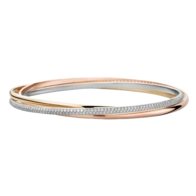

Trinity Tri-Color Interlocking Bangle with Full Diamond Pavé