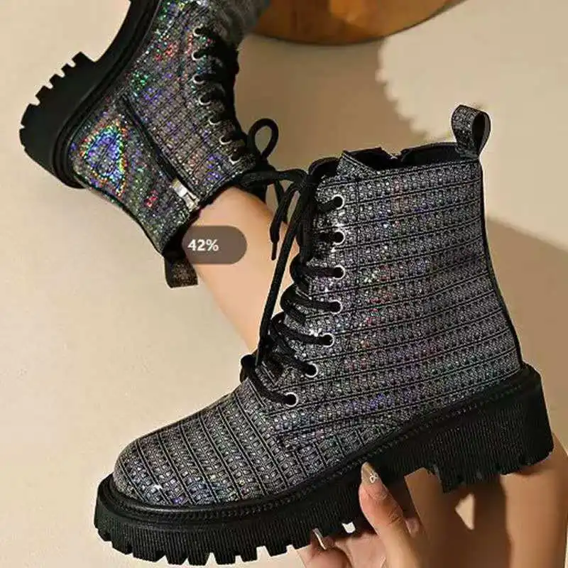 

2026 Winter and autumn women's fashionable thick-soled graffiti-patterned short boots comfortable and casual shoes to wear