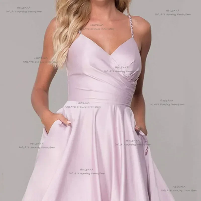 Customized Simple Pink Satin Evening Dresses Sexy Spaghetti Strap Robe De Mariee Sweetheart Women Slim Waist A Line Vestido De N