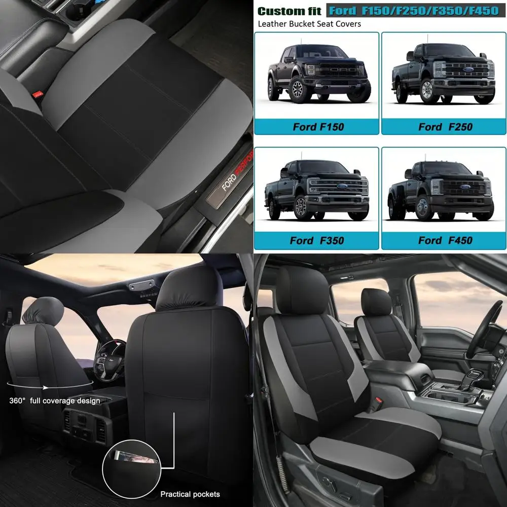 

Чехол на переднее автомобильное сиденье для Ford F150, кожаные чехлы на сиденья-ковдра Custom Fit Ford F250 F350 (серый + черный) 2-упаковка, искусственная кожа + S