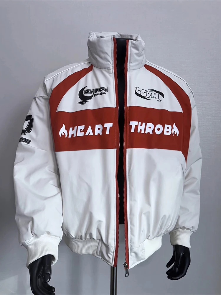 

Men's ort Padded Jaet Color Blo Moto Sle Stand Collar Racing Cotton Coat Winter Warm Thiened Polyester Fiber Fill