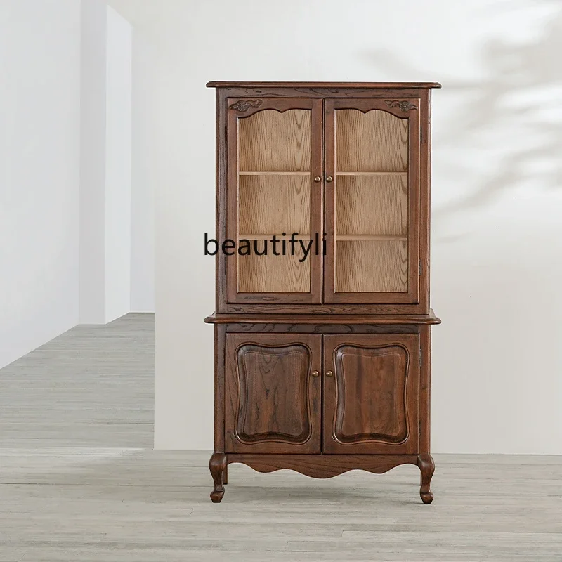 

NEW American style, solid wood double-layer display storage, Japanese antique replica, retro side cabinet