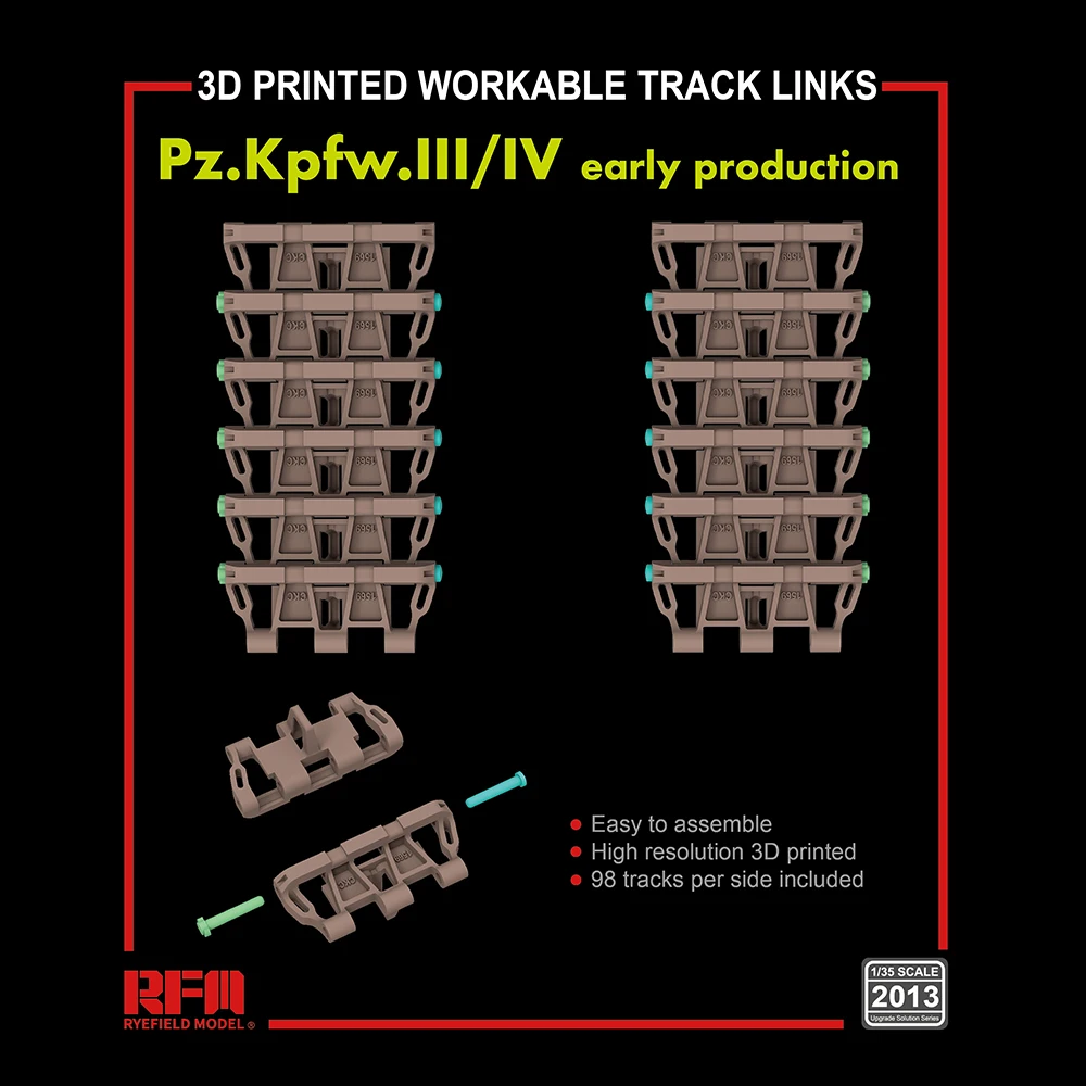 

[Ryefield Model] RFM RM-2013 1/35 Pz.Kpfw.III/IV Early Production 3D Printed Workable Track Links