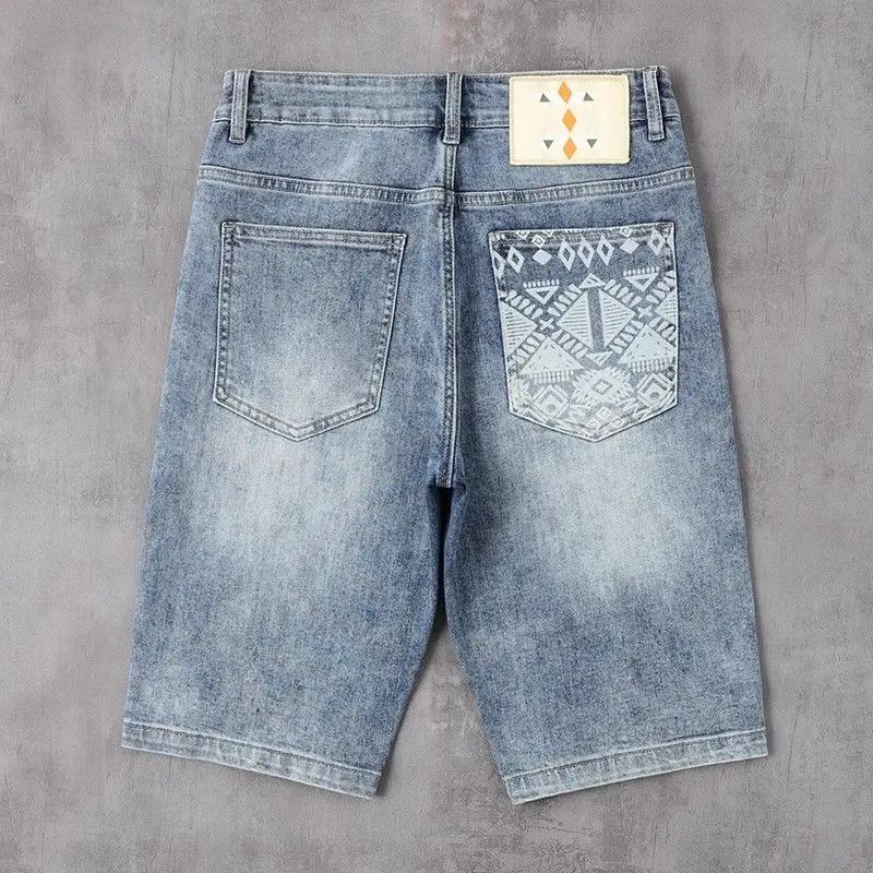 

Summer Thin Denim orts Men's Straight Leg Five-Quarter Pants Youth Faion Resistant to Dirt And Dirt Loose Fit