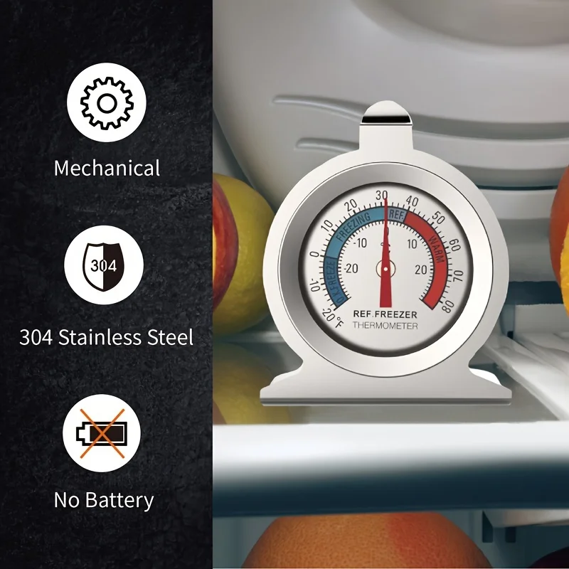1pc, Refrigerator Thermometer, Fridge Thermometer Stainless Steel -20~80°F/-20~20°C Color-Code Easy Read No Battery