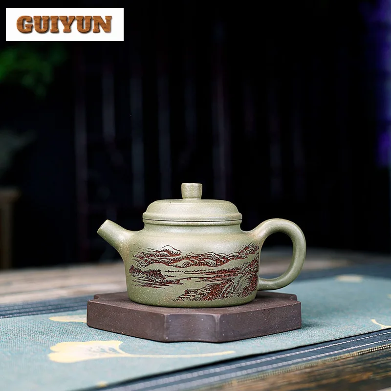 

230 мл Ретро Исин Фиолетовые Глиняные Чайники Ручной Работы Dezhong Горшок Сырой Руд Горох Зеленая Грязь Чайник Чайный Набор Чайный Набор Цзыша Для Чайного Подарок