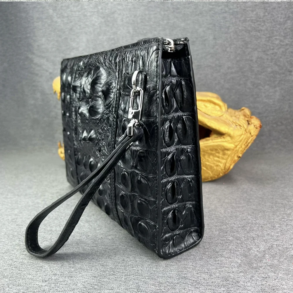 Authentic crocodile leather men's large classic black wrist bag real crocodile leather men's fashion handbag view 4