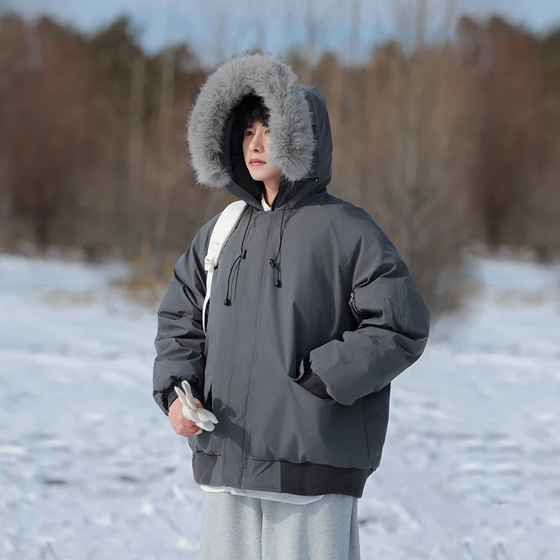 

Утепленные мужские зимние куртки с меховым воротником и капюшоном Cleanfit, женские однотонные повседневные парки с капюшоном, верхняя одежда, американская пара 2025