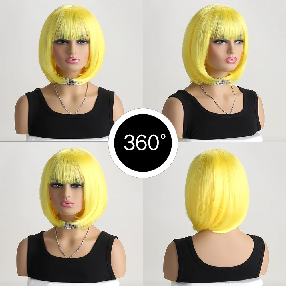 Heat Resistant Short Bob Wig with Bangs for Women Perfect for Halloween Birthday Costume Party Or Daily Use