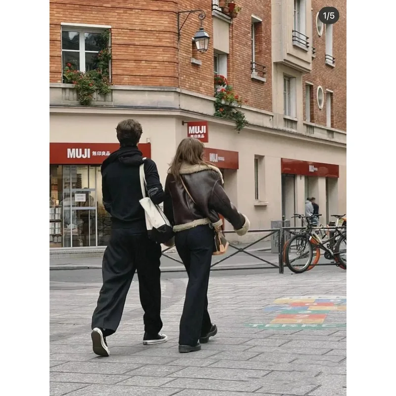 Outono inverno novo feminino engrossado quente dupla face jaqueta curta casaco marrom feminino