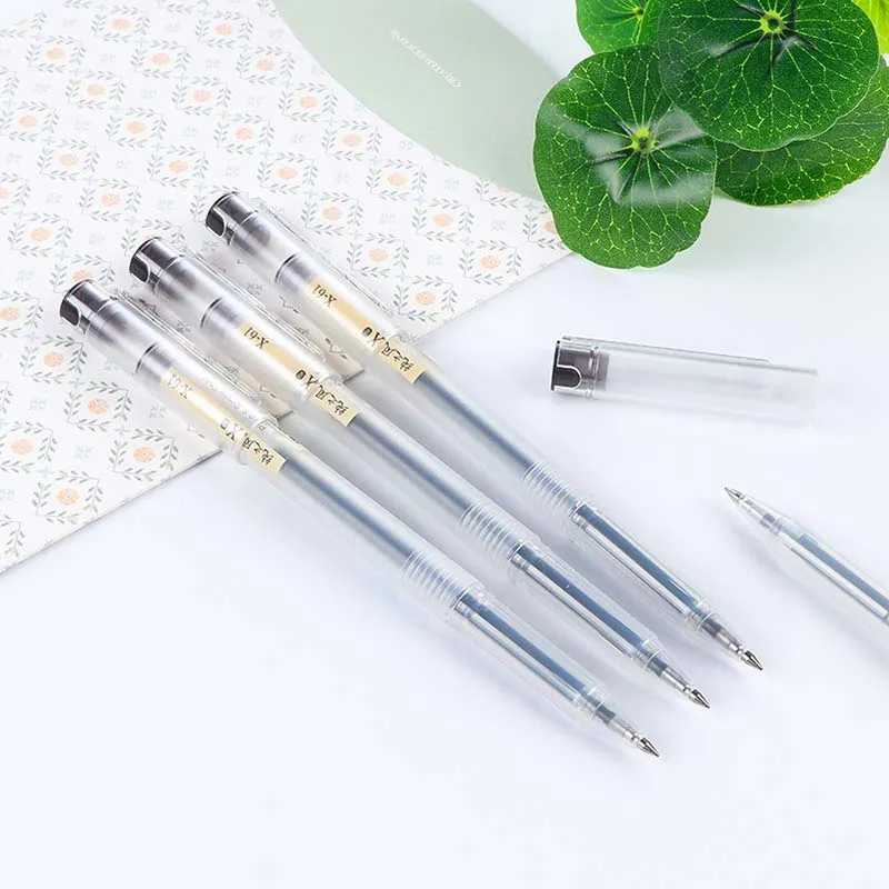 12Pcs/Set Black/Red Ink 0.5 Mm Ball Tip Transparent Rubber Gel Pen