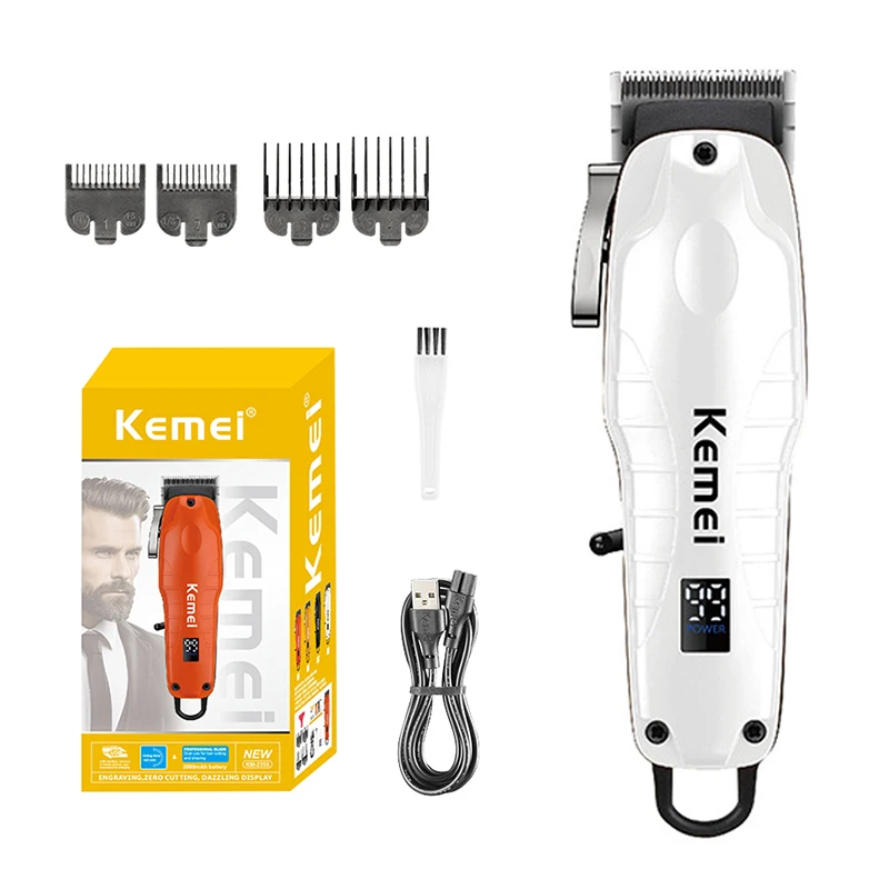 Kemei 2355 مشابك شعر كهربائية رجل المهنية قابلة للشحن اللاسلكية آلة قطع الشعر سبيكة الشعر المتقلب ماكينة حلاقة