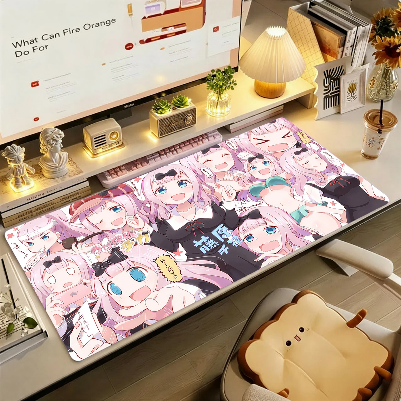 Gaming Mouse Pad,Large Extended Desk Mat,Anti-slip Rubber Base,Stitched Edges,Red Pink Short Hair Wedding Dress Twin Anime Girl