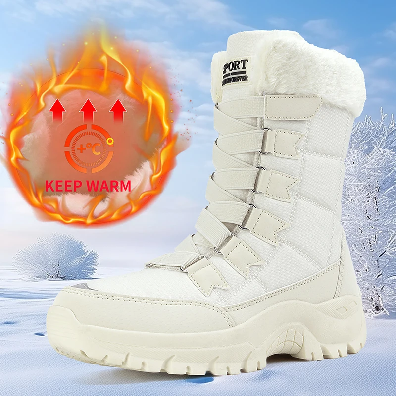 

Winter Snow Boots Women Comfortable Plush Thick-soled Anti-slip High-top Women Boots Durable Soft Breathable Hiking Boots Women