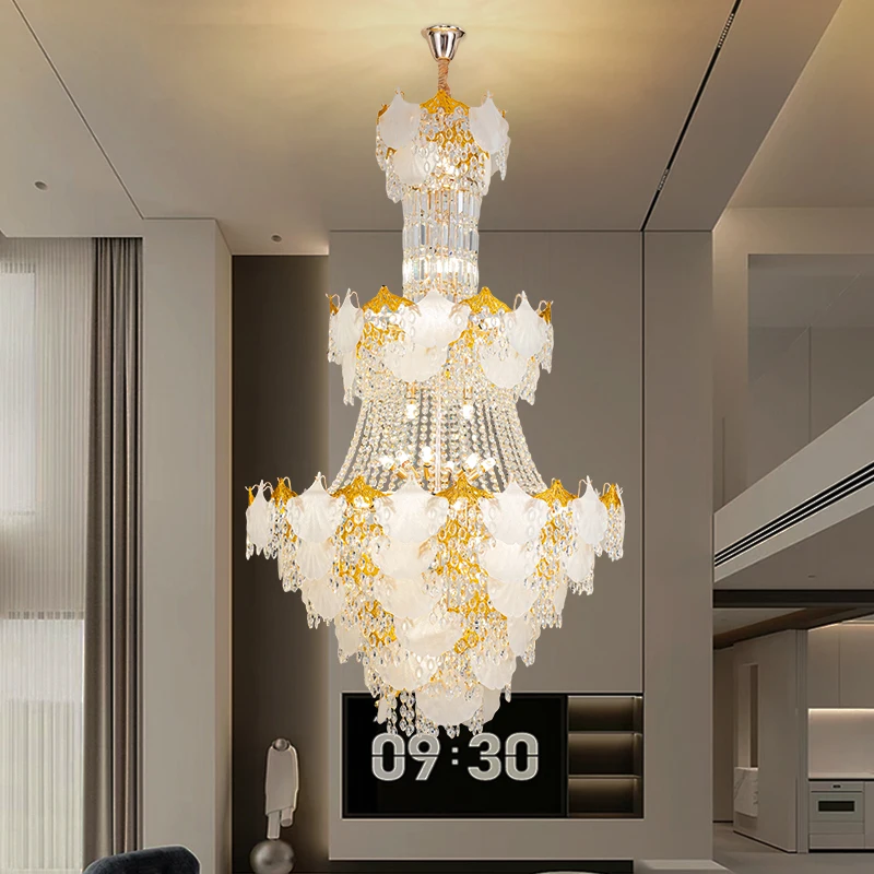 Luxury Villa With Empty Crystal Chandelier Duplex Building High-end Light Luxury High-end Feeling Spiral Staircase LOFT Lighting