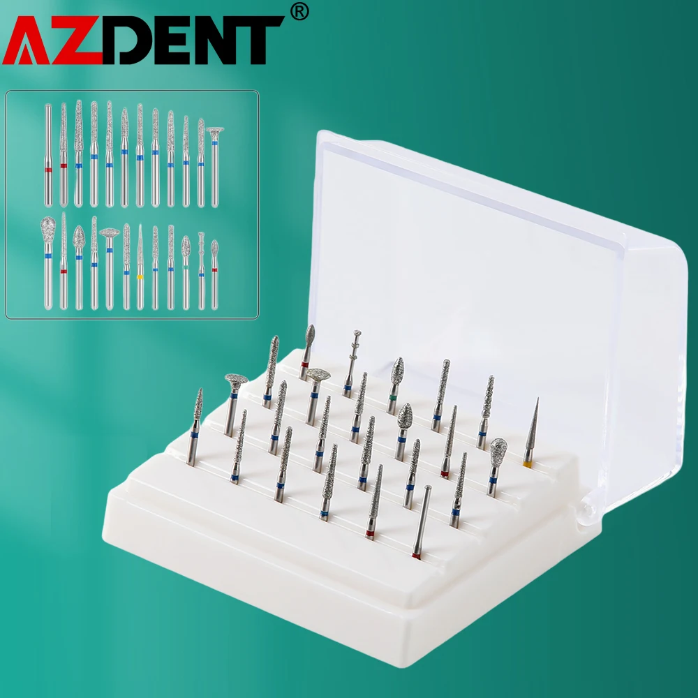 24Pcs AZDENT FG1.6mm Dental Diamond Burs Set Polishing Lab Equipment for High Speed Handpiece