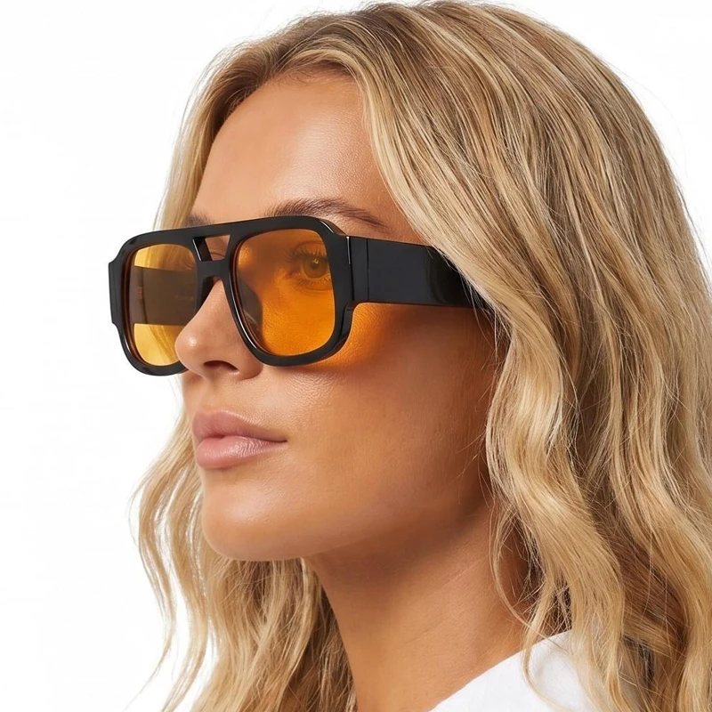 Retro Pilot Square Sunglasses Women Big Thick Frame UV400 Protection Driving Shades Fashion Oversized Flat Top Sun Glasses