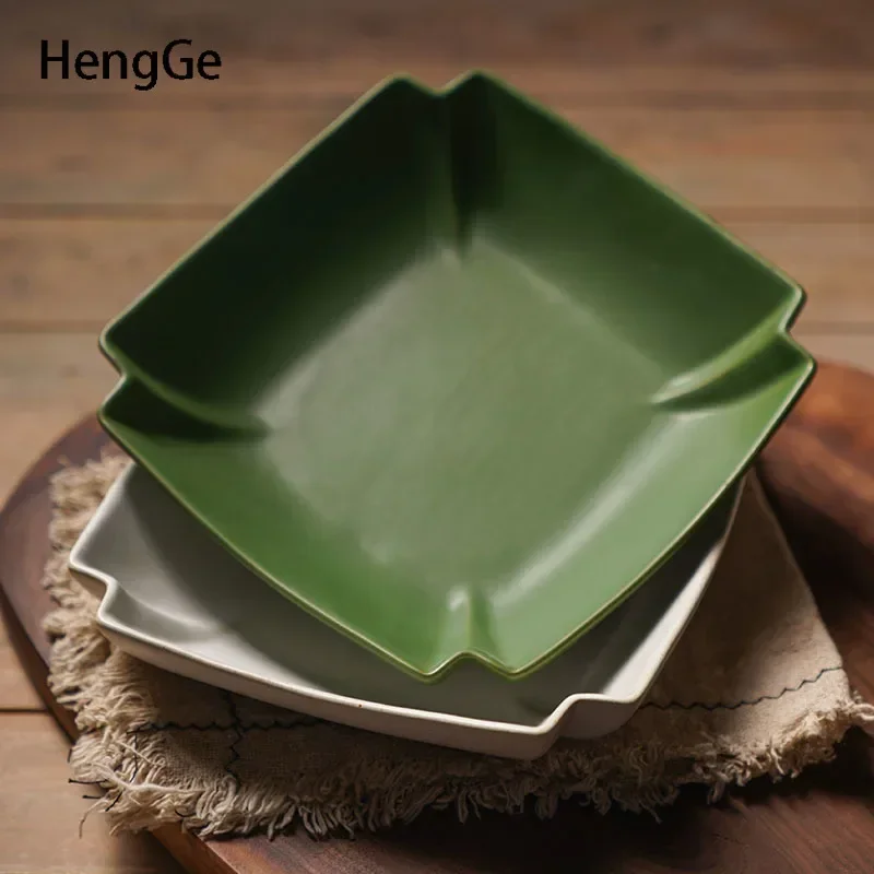 Retro Rough Pottery Square Plate Characteristic Irregular Deep Dishes Hotel Service Tray Ceramic Plates Restaurant Tableware