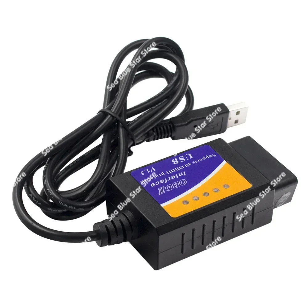 Foreign trade hot-selling ELM327 USB V1.5 OBD2 wafer chip car engine fault detection cable