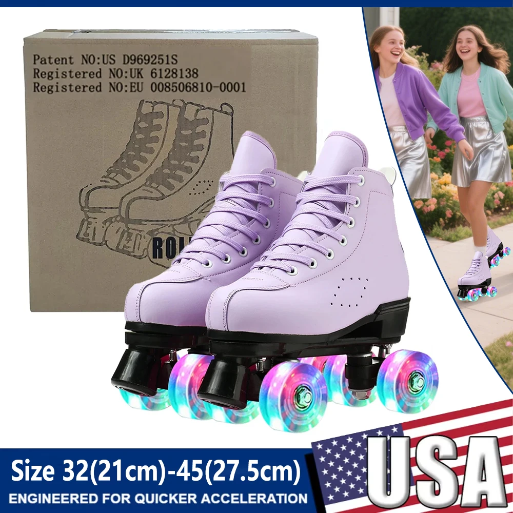 Двухрядные 4-колесные туфли для скейтбординга, мигающие роликовые коньки для начинающих, женщин и мужчин, уличные коньки, размер 32, 33, 34-44, кроссовки для девочек Quad