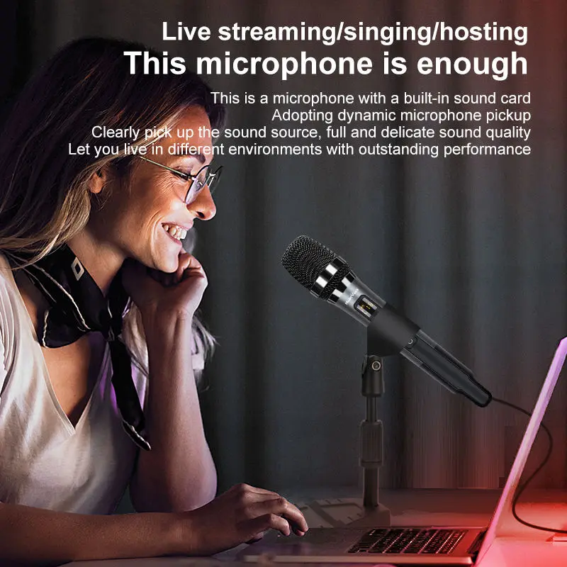 H20 Microphone with Sound Card Effects All-in-One Microphone Reverb Connecting Cell Phone for Podcast Equipment Live