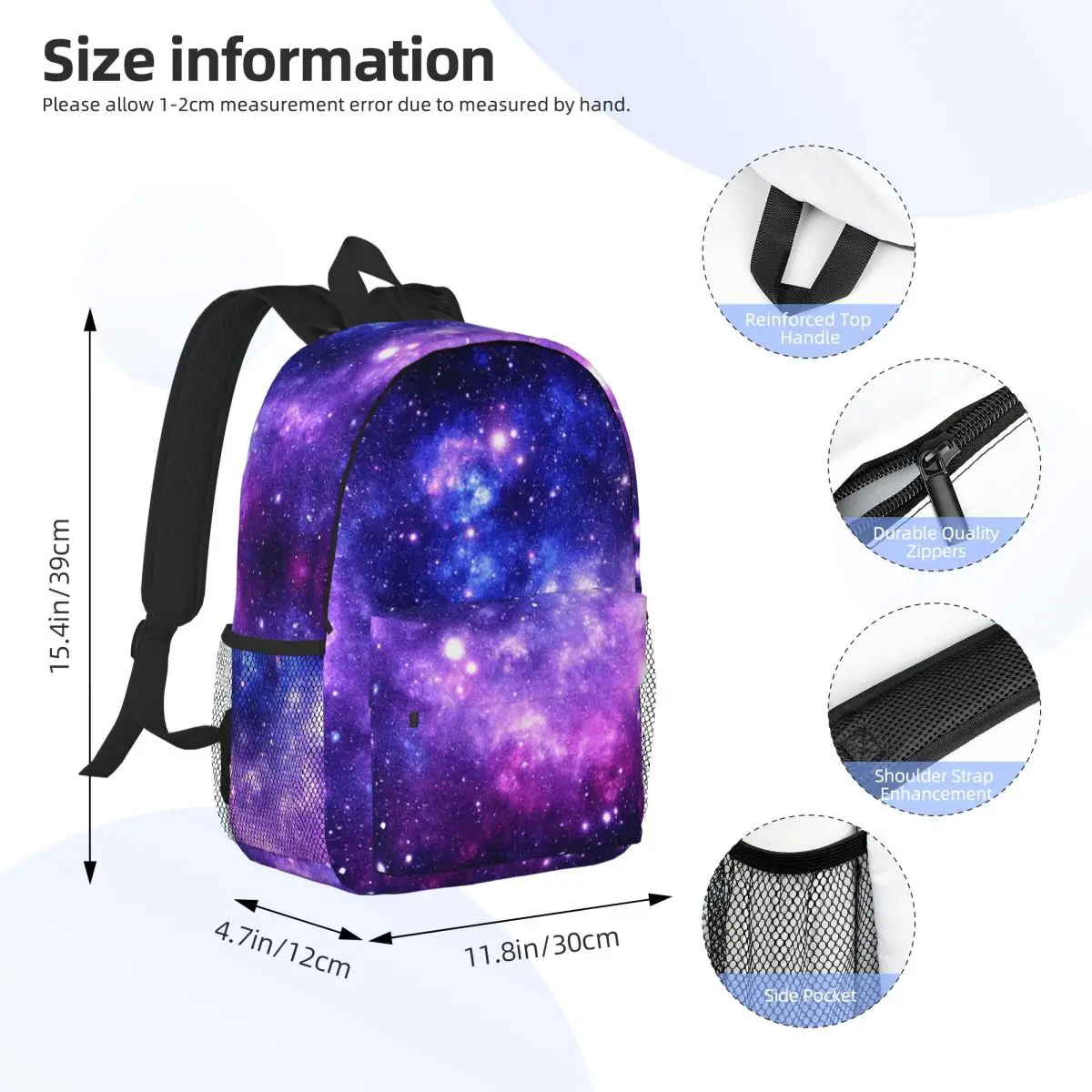 Purple Blue Galaxy Nebula Backpack Student BookBag Children School Bag Computer Shoulder Bags for Boys Girls