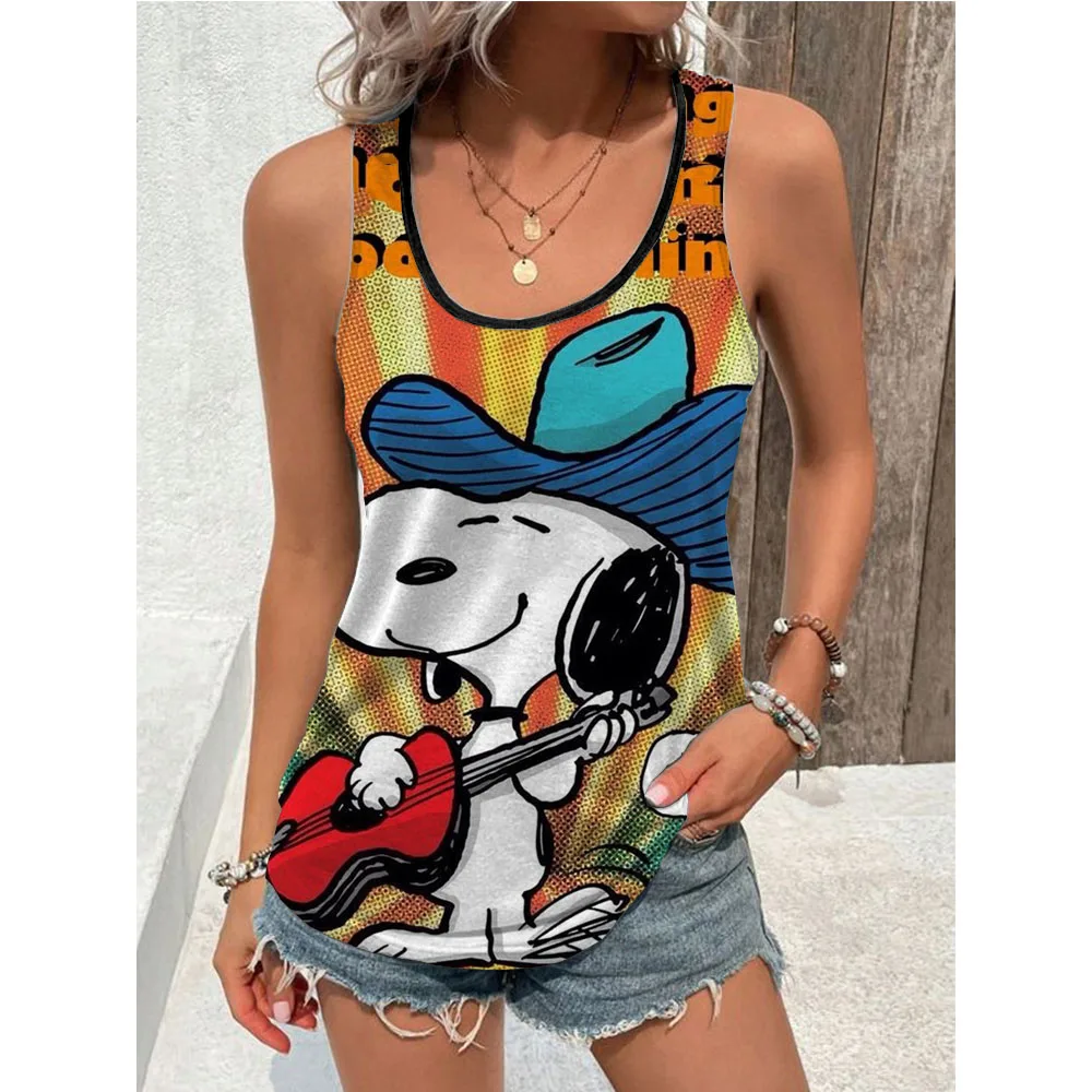 Women Anime Vest Tank Tops Funny Snoopy print Summer Sleeveless Casual Streetwear Camisole Femme Clothes