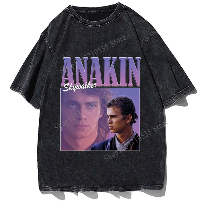 Anakin Skywalker Graphic Printed T Shirt Summer Casual Short Sleeves T-shirt Vintage Washed Men Cotton Loose Oversize Tees Tops