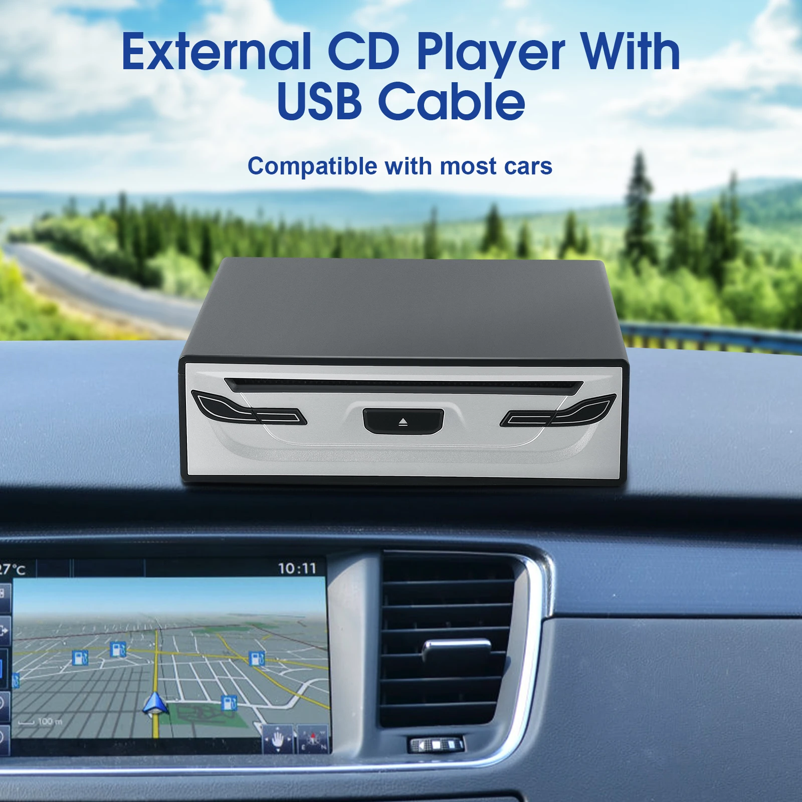 External USB CD Player For Car Portable Plugs In CD Player With Extra USB Cable For Car Without CD Player Laptop TV Mac Computer