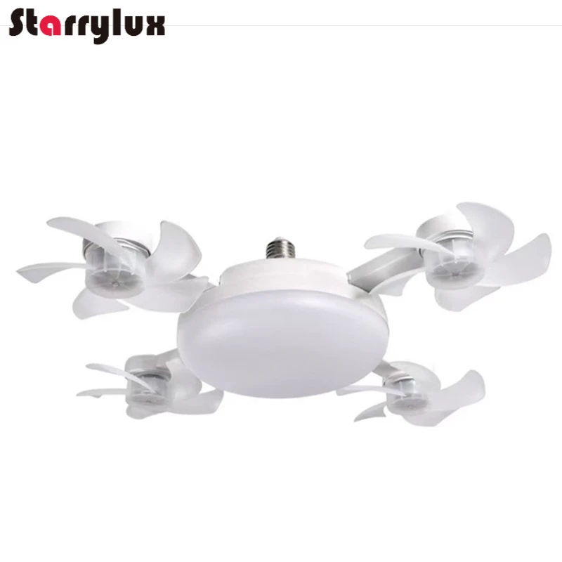 Lampu Kipas Senyap Pintar LED dengan Sekrup E27 Kreatif 3/4/5 Kepala Remote Control 3 Kecepatan Dapat Disesuaikan untuk Rumah Ruang Tamu Kamar Tidur