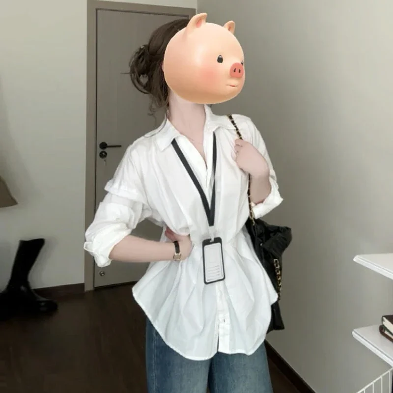 

Рубашка с завышенной талией, белая рубашка с длинным рукавом, женская новинка ранней весны 2025 года, легкий и знакомый стиль, одежда для работы и повседневной носки.
