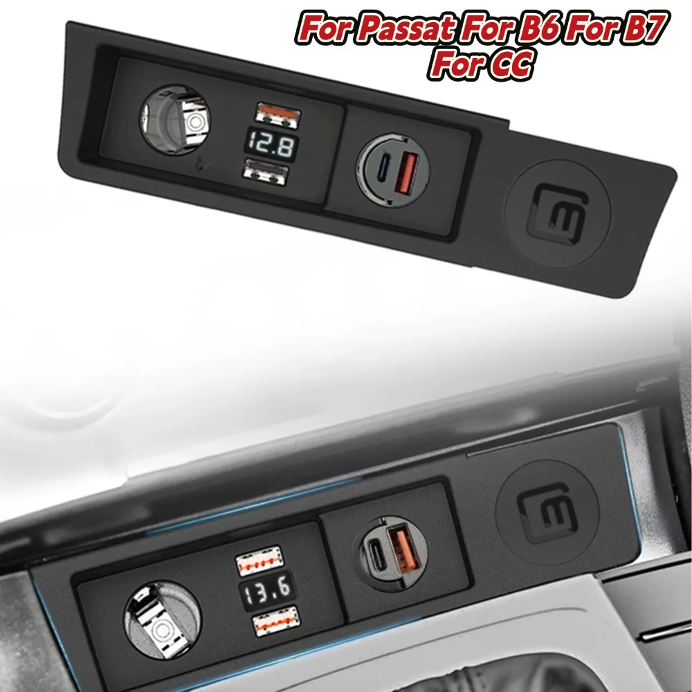 Ładowarka samochodowa USB z szybkim ładowaniem do Passata B6 B7 07-16 i CC 10-18, czarna, zamienna, ABS, elektronika samochodowa.
