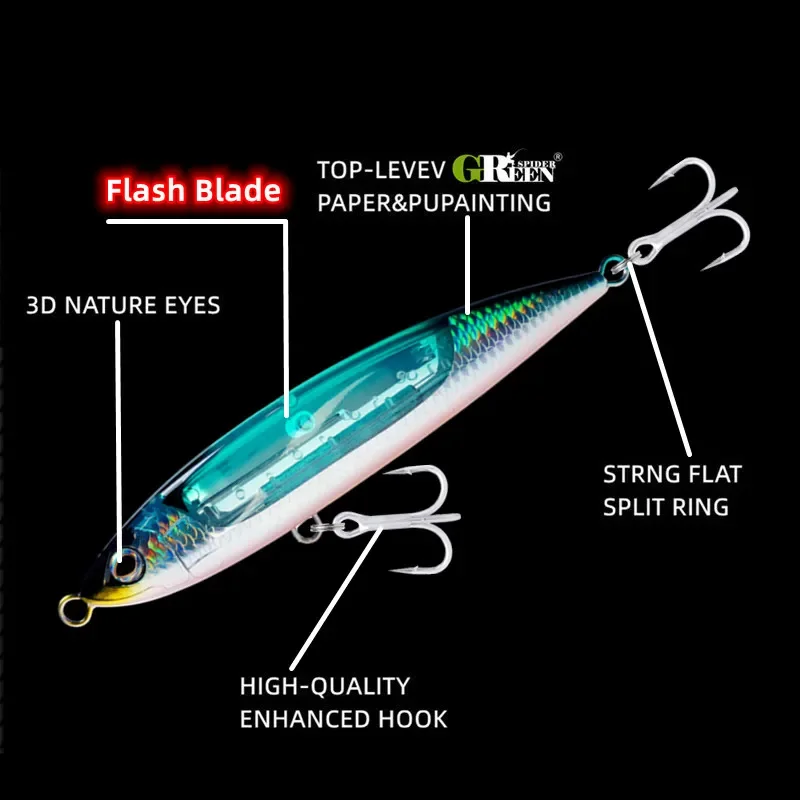 GRS New Sea Fishing Lure Stickbait Pencil Lure Top Water 165mm 70g GT Fishing Saltwater Stick Artificial Bait Flash Blade