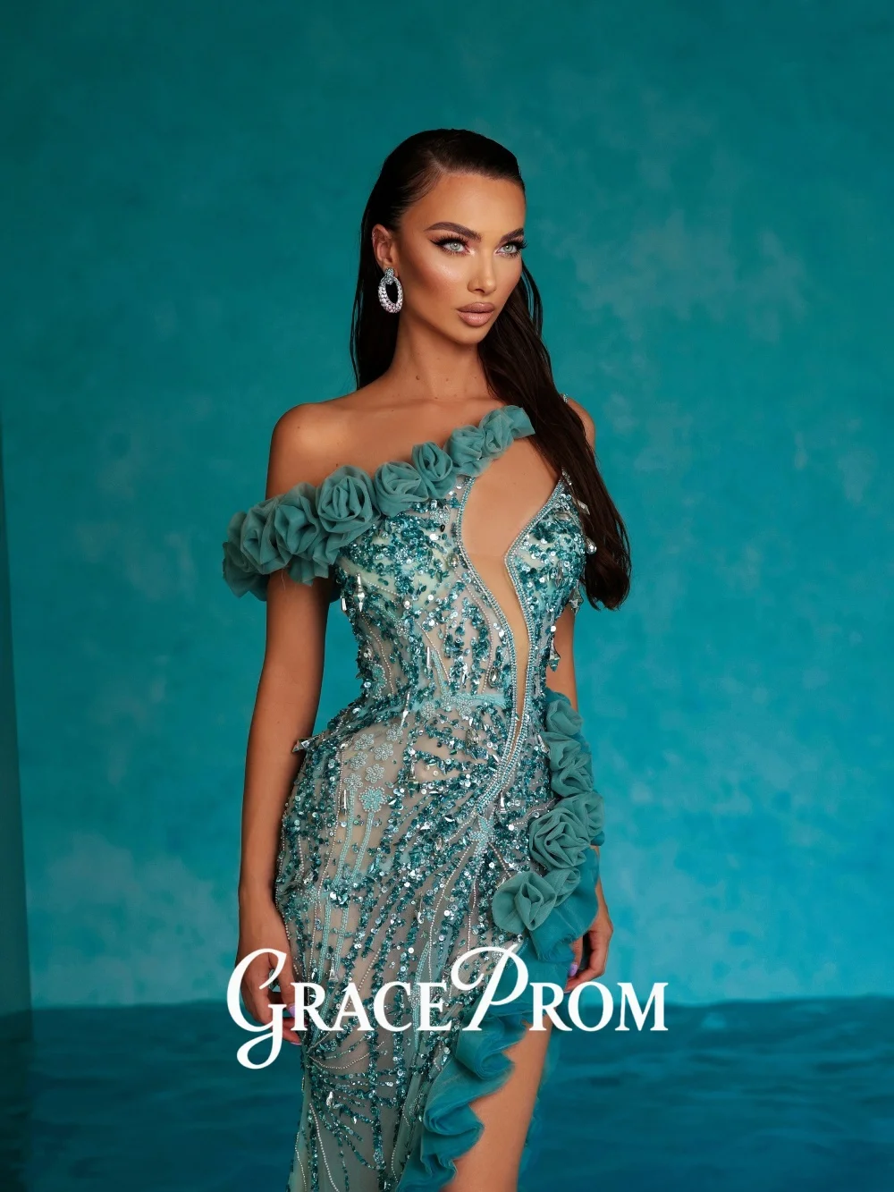 

GraceProm Edgy One-Shoulder Evening Dress 2026 Ruffled-Trim Carpet Gown Artistic A-line Floor-Length Party Gown فساتين س